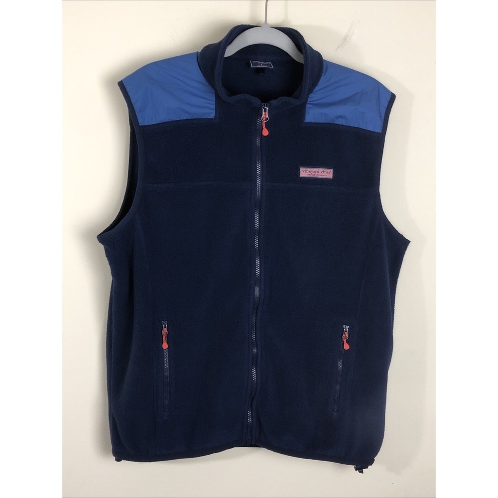 Vineyard Vines Full Zip Fleece Shep Vest Mens Large Blue Zip Pockets